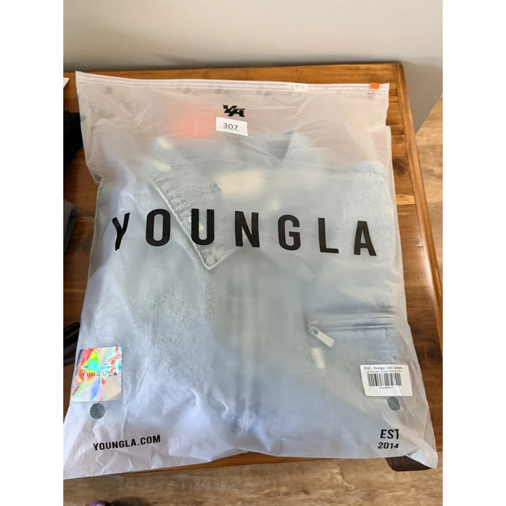 Youngla Distressed Swaggy Zipper Jean Jacket Light Blue YP5042 Mens XL